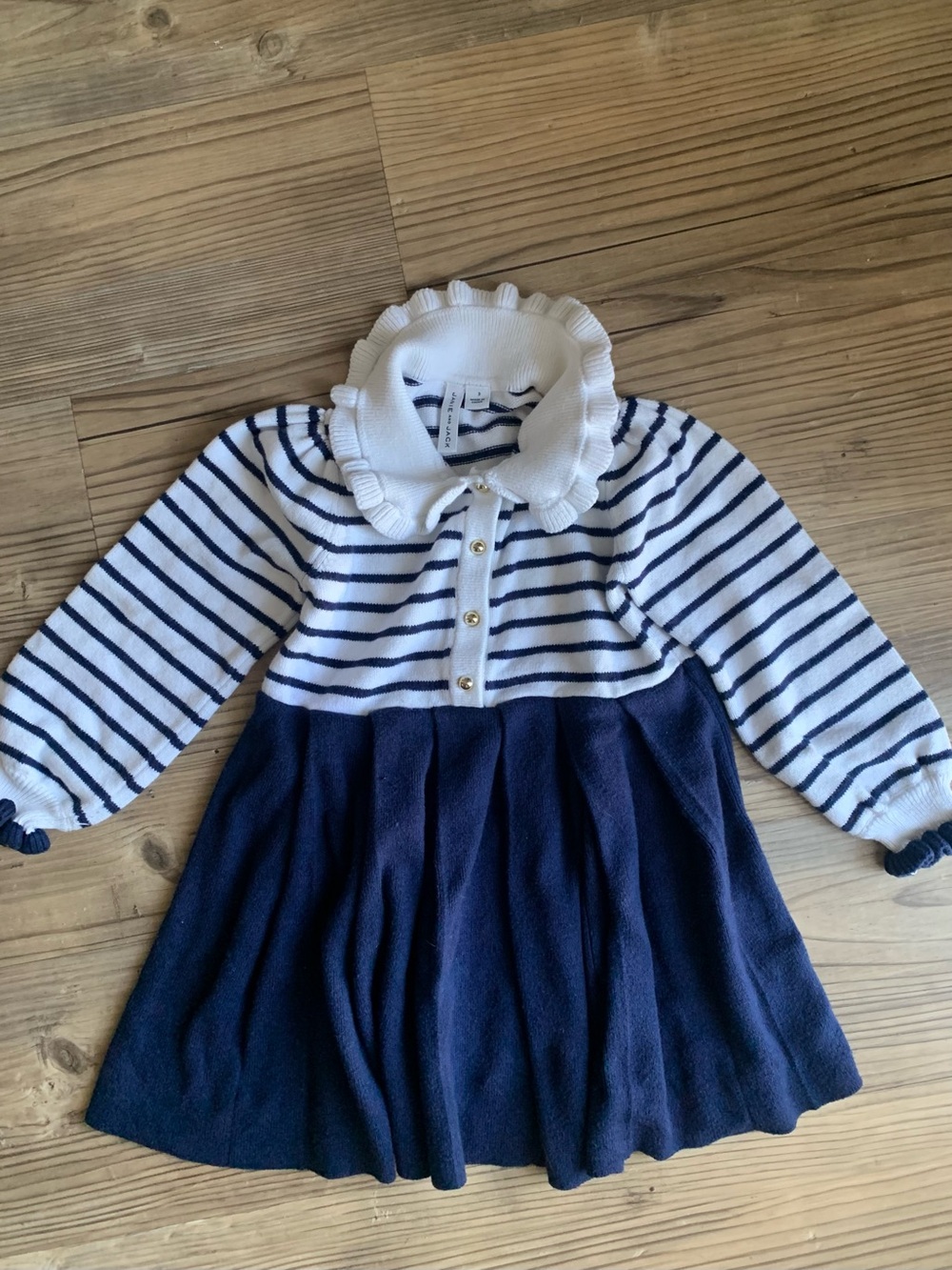Janie and Jack Girls Striped Collared Sweater Dress Navy White Size 3 Toddler